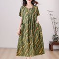 Summer Cotton Silk Flared Dress (Loose Slimming Fit) Lightweight Breathable | Elegant Flow | Daily Out And Home Wear | CLS2620407A045