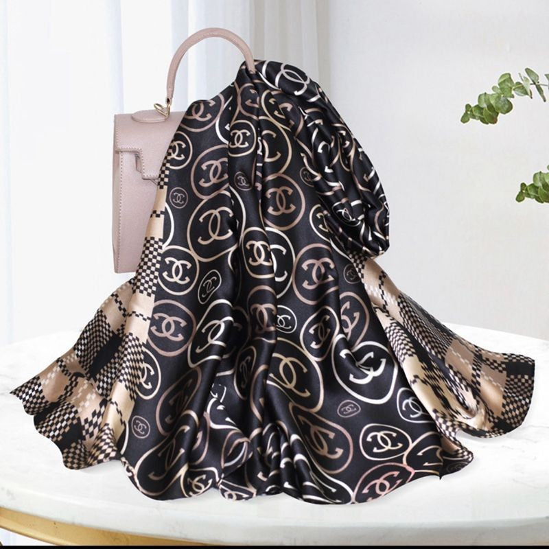 Long thin printed silk scarf imitation 90x 180 silk scarf beach sunscreen shawl | China Imported | ISSC251114850