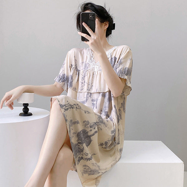 ISB Korean Summer Thin Anti-bump Short-sleeved dress Style Skirt short-sleeved, Large size Nightdress T Shirt | CLS250506408