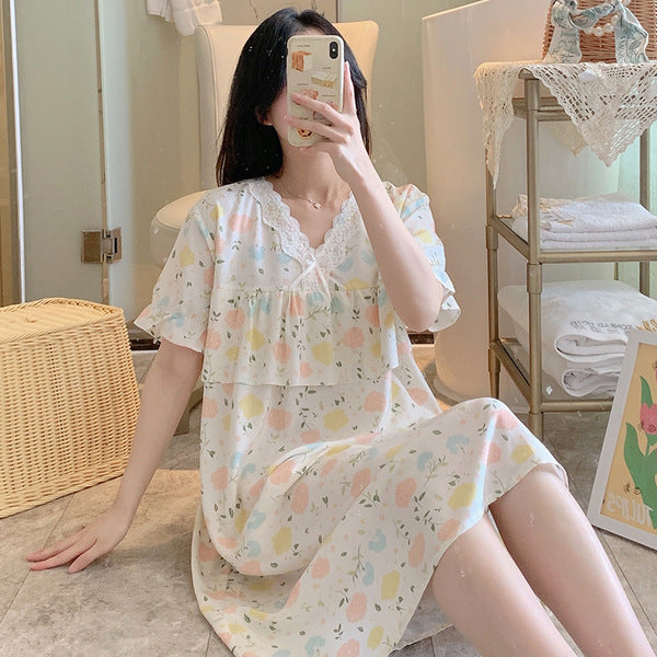 ISB Korean Summer Thin Anti-bump Short-sleeved dress Style Skirt short-sleeved, Large size Nightdress T Shirt | CLS250506408