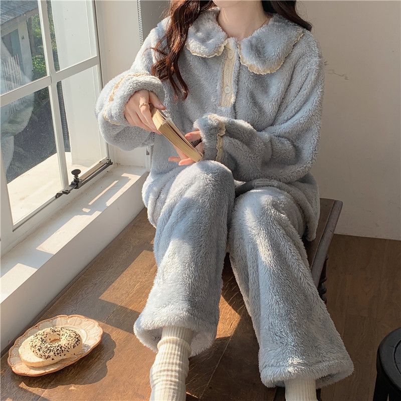 Winter Coral Fleece Thickened Pajamas Set Women’s Warm Winter Homewear | Loose &amp; Cute Casual Loungewear Set | China Imported | WRN251126869