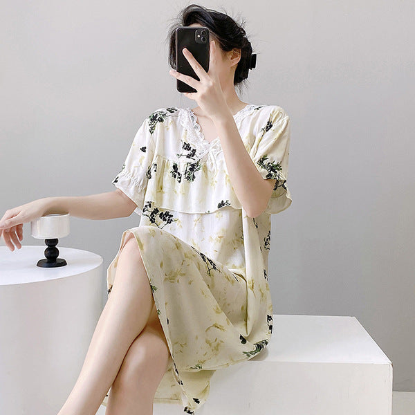 ISB Korean Summer Thin Anti-bump Short-sleeved dress Style Skirt short-sleeved, Large size Nightdress T Shirt | CLS250506408