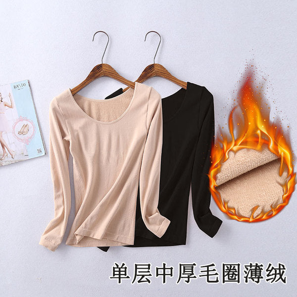 Winter Tight Thermal Underwear Women's Thickened Top Terry Thin Velvet Body Shaping Long Sleeve Base Shirt Abdominal Body Beauty Autumn Clothes | China Imported | WRN250311838