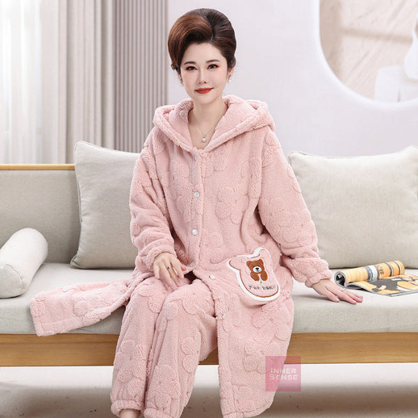 Winter Pajamas for women cardigan robe with hood casual home clothes two-piece suit. Thermal Winter Wear, Warmer, Keep Warm Jacket, Long Sleeve, Plus Size, Increased Thickness | WRN250118500