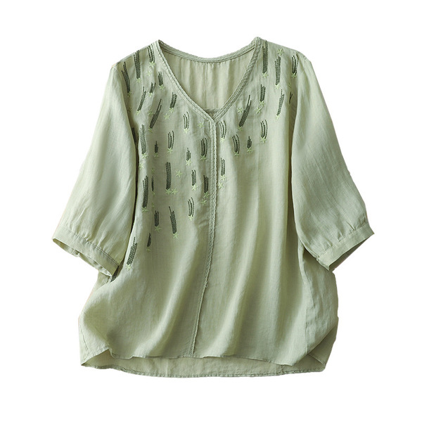 Artistic Cotton V-Neck Top (Loose Edition) Half Sleeve | Pullover Style | Lightweight Daily Comfort | CDR260508A110