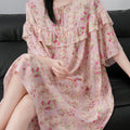 Floral Cotton Silk Princess (Spring–Summer New) Sweet Pastoral Style | Palace Princess Look Nightgown | Home &amp; Outer Wear Friendly | CLS260204965