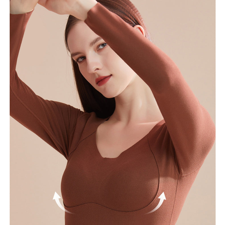 Autumn and winter cationic heating seamless thermal underwear long-sleeved wear-free bra with chest pad 7A antibacterial base autumn clothes | WRN24112064871