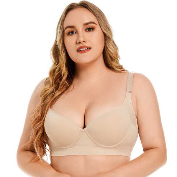 HIFA Plus Size Seamless Smooth Bra | Deep V | Anti-Sagging | Steel Ring | Gather Up Accessory Breast Lingerie | Size: B/C/D/E | 8 Hook | CB250913803