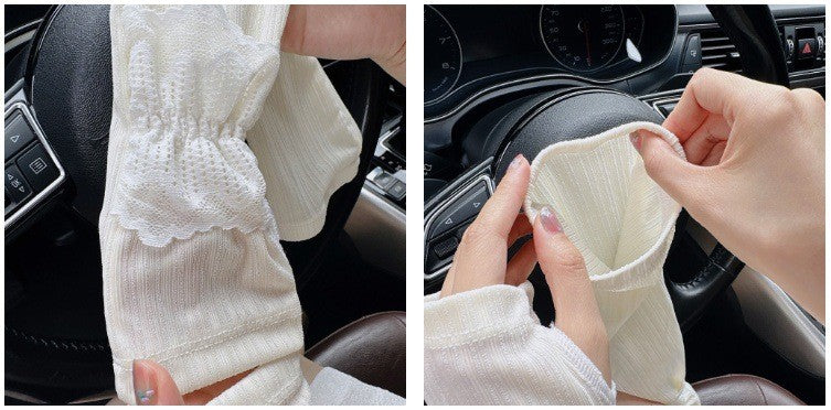 CHUNYU Ice Silk Lace Sun Protection Sleeves Pleated Sweet Design | Soft Ice Silk | Outdoor &amp; Driving Sunscreen Sleeves | ISLE260107912