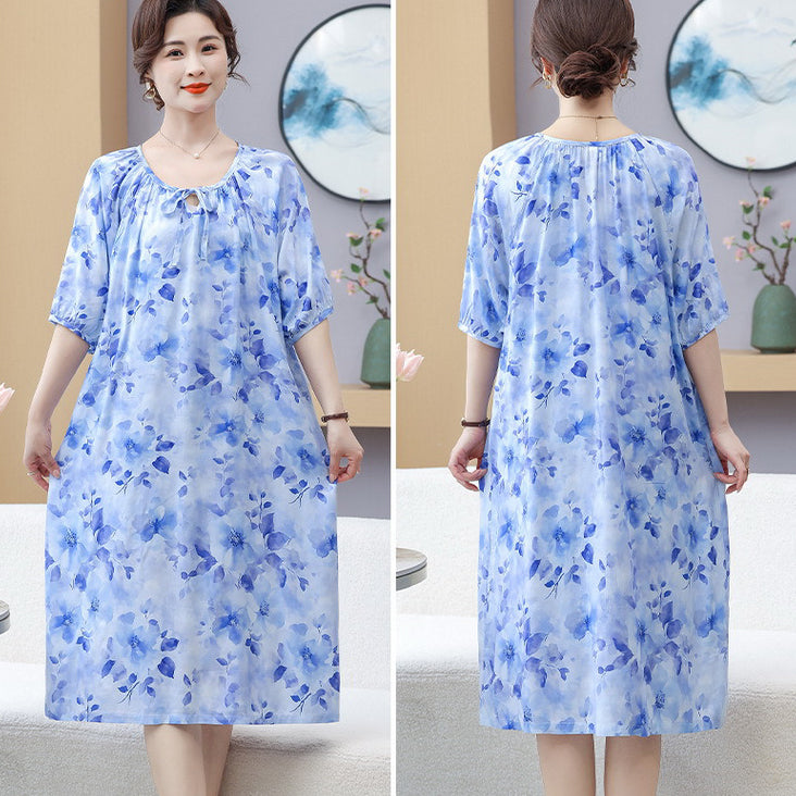 Cotton Silk Plus Size Mid-Sleeve Dress (Summer Edition) Thin &amp; Breathable | Home Wear Comfort | Soft Daily Fit | CLS260411A055