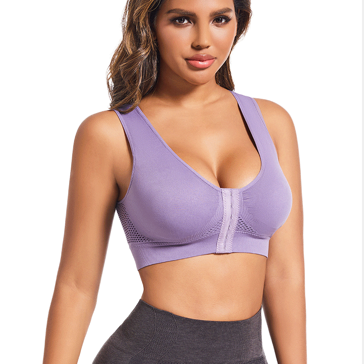 WAVI Front-Buckle Sports Push-Up Bra (Beautiful Back) | Plus Size Wire-Free Comfort | Adjustable Support | Stylish Back Design | CB260415A069