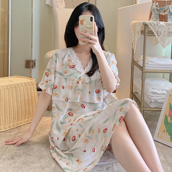 ISB Korean Summer Thin Anti-bump Short-sleeved dress Style Skirt short-sleeved, Large size Nightdress T Shirt | CLS250506408