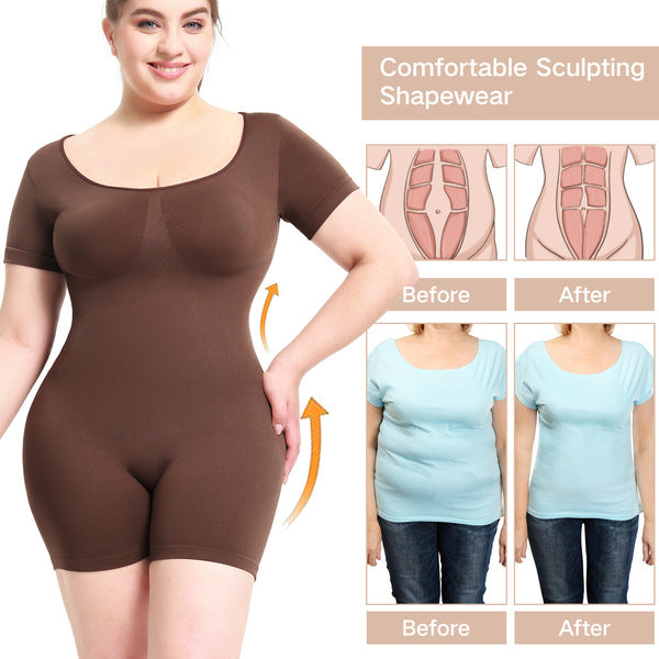 Waist Bodysuit Adult Women's Outer Wear Body-shaping Bodysuit | Short Sleeve Bodycon | China Imported | ISHR251110847