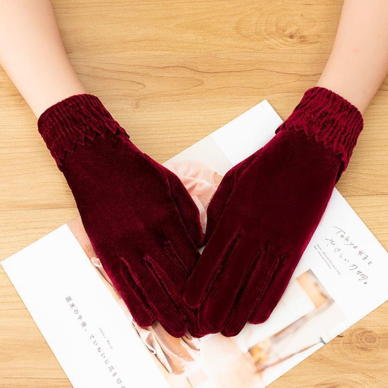 Golden Velvet Autumn and Winter Thin Warm Open Electric Car Ride Spring Square Ladies Gloves | China Imported | WRN251212877