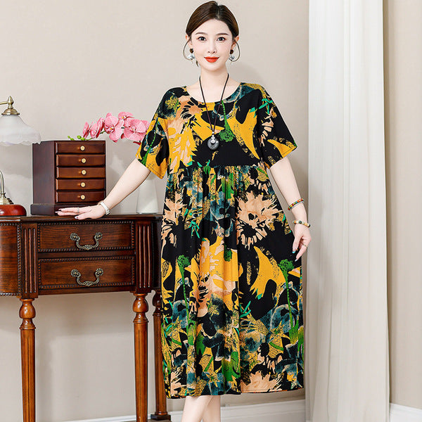 Outer Wear Skirt Draping Flesh Covering Skirt plus size Women's Cotton Silk dress with pocket | XL 3XL 5XL | China Imported | CLS250611607