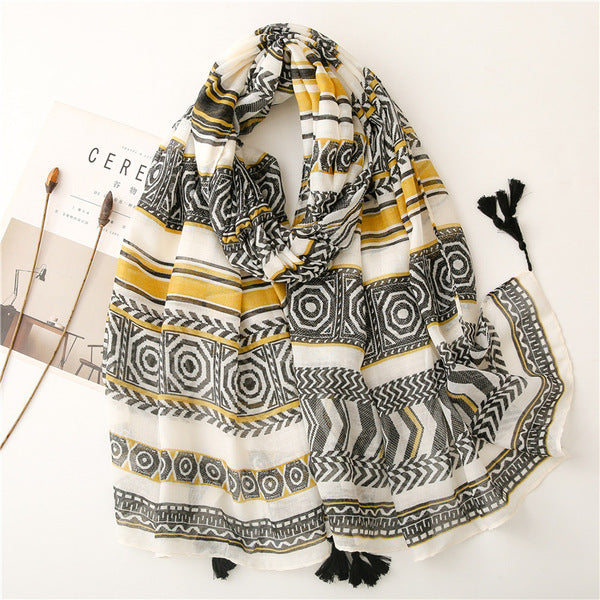 Yitao Scarf Creative Ethnic Style Cotton and Linen Hand Scarf Women's Orange Wheat Tassel Travel Beach Towel Shawl | China Imported | ISSC251030828