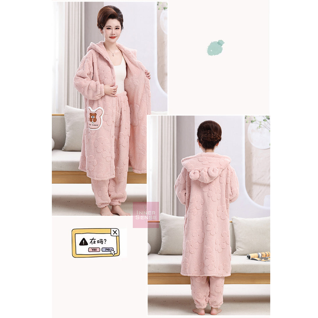 Winter Pajamas for women cardigan robe with hood casual home clothes two-piece suit. Thermal Winter Wear, Warmer, Keep Warm Jacket, Long Sleeve, Plus Size, Increased Thickness | WRN250118500