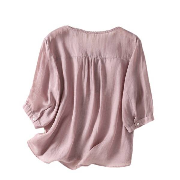 Summer Vintage Embroidered Cotton Top (V-Neck Edition) Loose Fit | Short Sleeve | Artistic Everyday Comfort | CDR260522A136