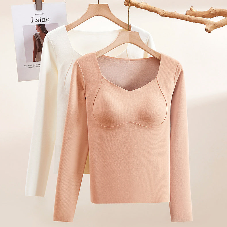 Autumn and winter cationic heating seamless thermal underwear long-sleeved wear-free bra with chest pad 7A antibacterial base autumn clothes | WRN24112064871