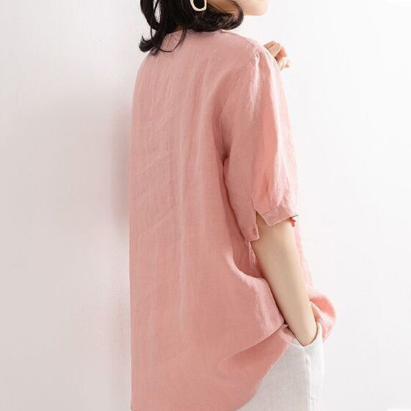 Embroidered Cotton Artistic V-Neck Top (Summer Edition) Loose Casual Fit | Short Sleeve | Trendy Everyday Wear | CDR260425A084