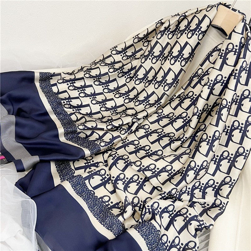 Long thin printed silk scarf imitation 90x 180 silk scarf beach sunscreen shawl | China Imported | ISSC251114850