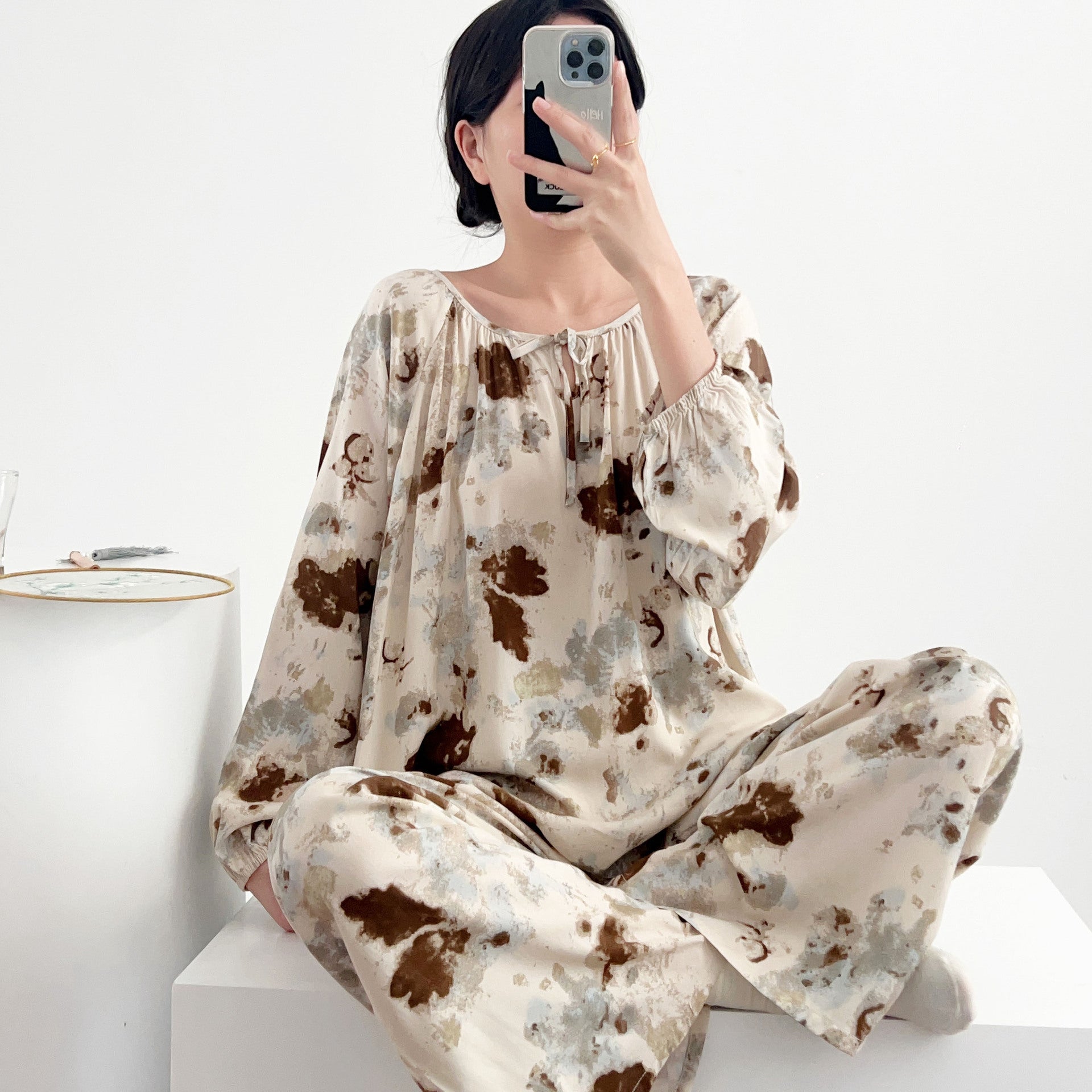 Cotton Silk Pajamas With PANT Women's Long Sleeve Summer Thin Cotton Silk Home Clothes Cotton suit Cute plus size Explosions | China Imported | CLS250211837