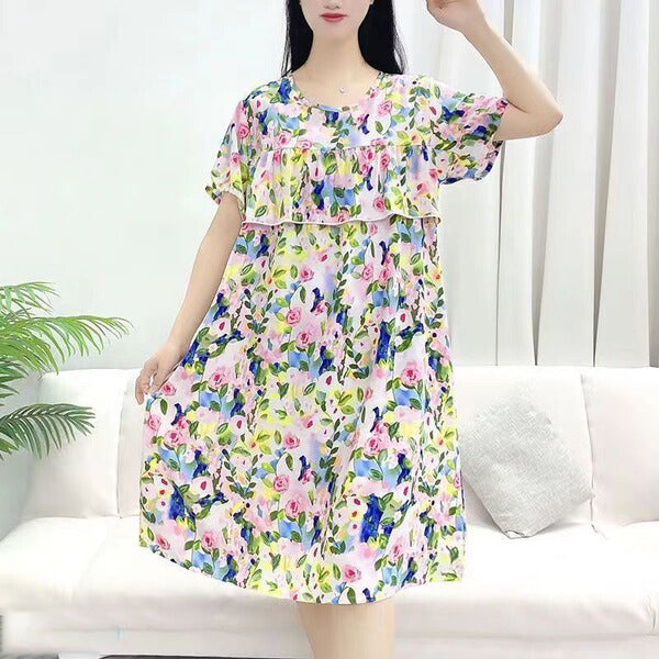 Cotton Silk Loose Dress (Plus Size Summer Edition) Short Sleeve | Home + Outside Wear | Thin &amp; Breathable Comfort | CLS260409A048