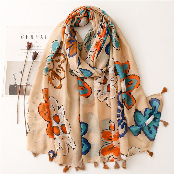 Yitao Scarf Creative Ethnic Style Cotton and Linen Hand Scarf Women's Orange Wheat Tassel Travel Beach Towel Shawl | China Imported | ISSC251030828