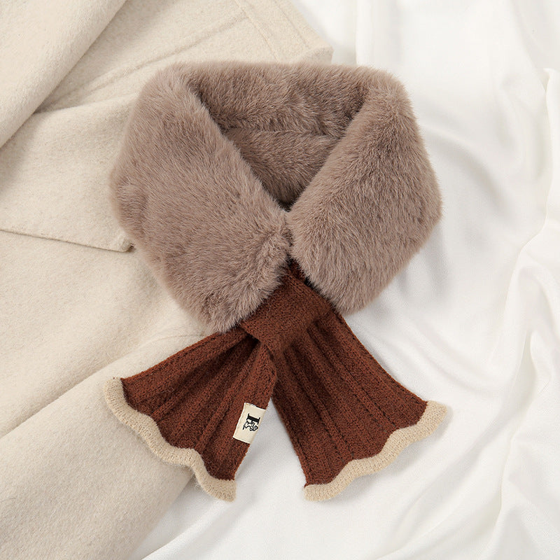 Winter New Women's Cold Warm Color Matching Knitted Cross Scarf All-match Fashion Cute Plush Scarf | China Imported | WRN250111836