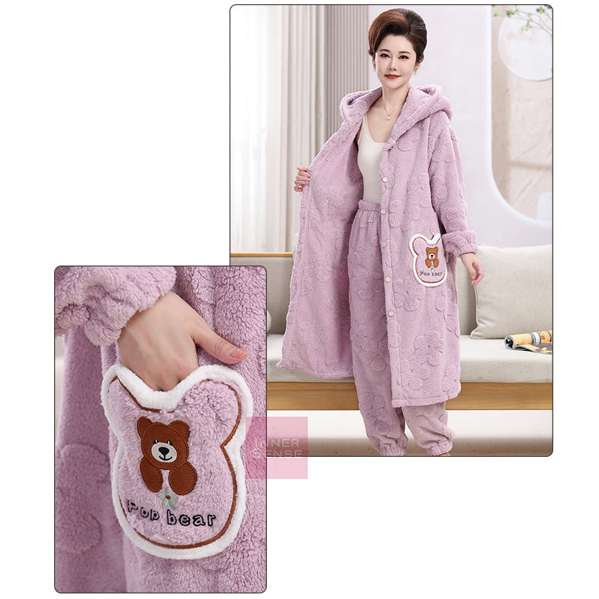 Winter Pajamas for women cardigan robe with hood casual home clothes two-piece suit. Thermal Winter Wear, Warmer, Keep Warm Jacket, Long Sleeve, Plus Size, Increased Thickness | WRN250118500