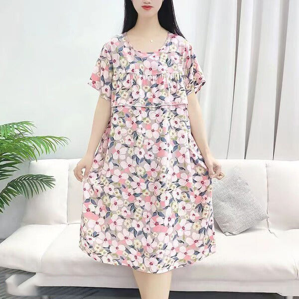 Cotton Silk Loose Dress (Plus Size Summer Edition) Short Sleeve | Home + Outside Wear | Thin &amp; Breathable Comfort | CLS260409A048