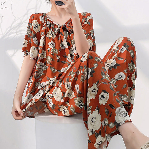Floral Cotton Pajama Set with Pant (Plus Size Edition)Short Sleeve | Spring &amp; Summer Wear | Home + Outer Friendly | CLS260420A075