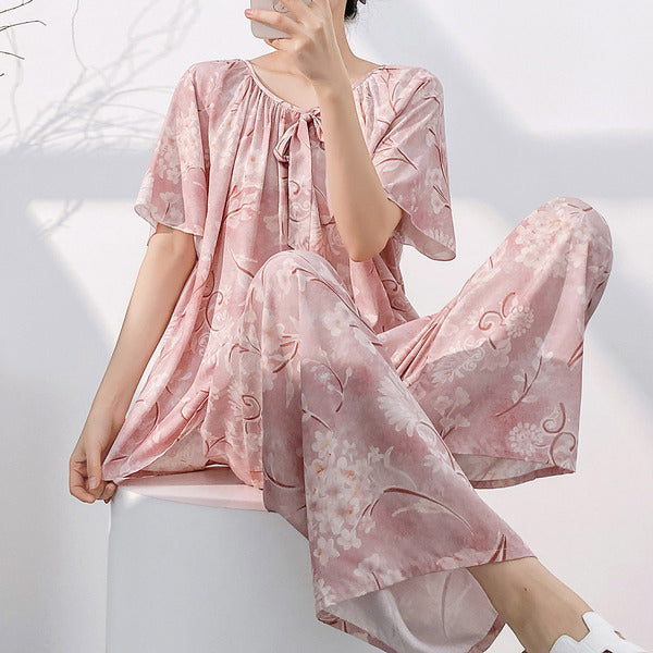 Floral Cotton Pajama Set with Pant (Plus Size Edition)Short Sleeve | Spring &amp; Summer Wear | Home + Outer Friendly | CLS260420A075