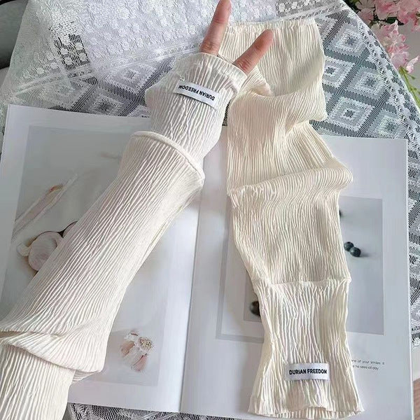 Fairy Wrinkle Ice Silk Sleeves Summer Sun Protection Sleeves Women's Hand Sleeves Cold UV Protection Arm Ice Sleeves | 1 Pair | China Imported | ISMT250807778