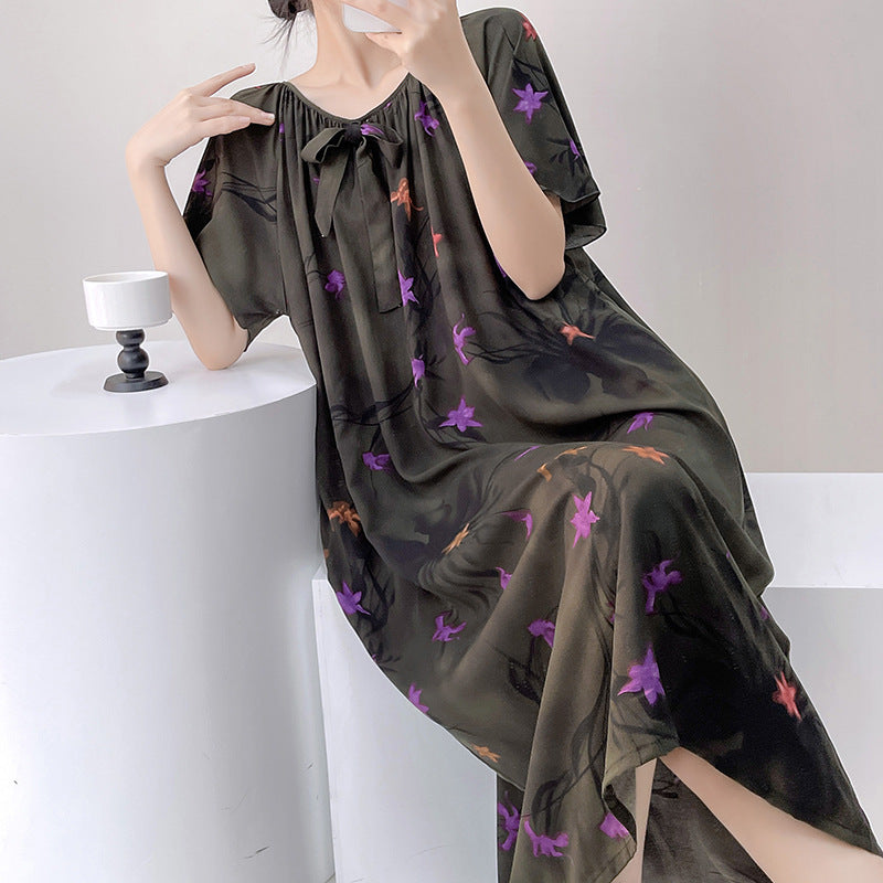 Cotton Silk Nightdress New Floral Sweet Home Clothes Summer Women's Pajamas Short-sleeved Dress Summer Thin Dress | China Imported | CLS250812784