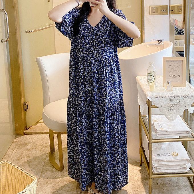 Cotton Silk Loose Cake Dress (Outer Wear – Large Size Friendly) Spring–Summer–Autumn Wear | Soft Flowing Fit | Elegant Daily Comfort | CLS260213975