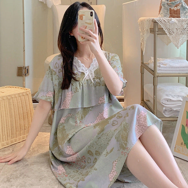 ISB Korean Summer Thin Anti-bump Short-sleeved dress Style Skirt short-sleeved, Large size Nightdress T Shirt | CLS250506408