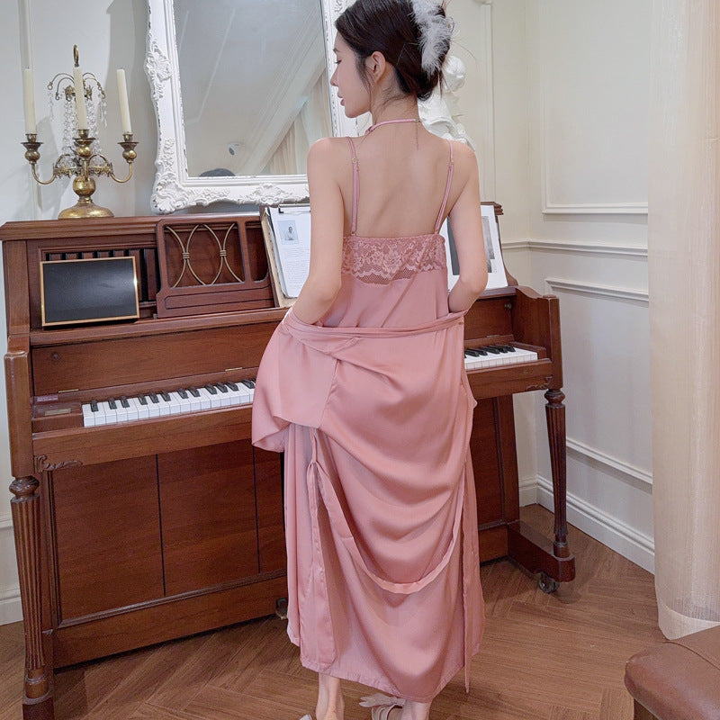 Ice Silk V-Neck Lace Sling Nightgown (Sweet Homewear) Summer Thin | Soft &amp; Breathable | Elegant Lace | Night + Home Comfort | ISNG260219991