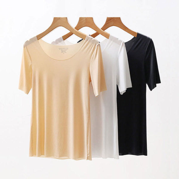 ZELU ICE Premium Summer Ice Silk Seamless Short Sleeve Low Collar Plus Size Ultra-Thin Bottoming Shirt Suit Inside Anti-Penetration T-Shirt | CT251210819