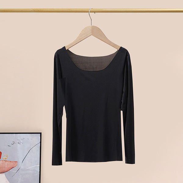 DANI ICE Premium Summer Ice Silk Women's ultra-thin seamless underwear low collar long sleeve bottoming shirt flesh color inner top ice silk tights skin Camisole T-shirt | CT250903801