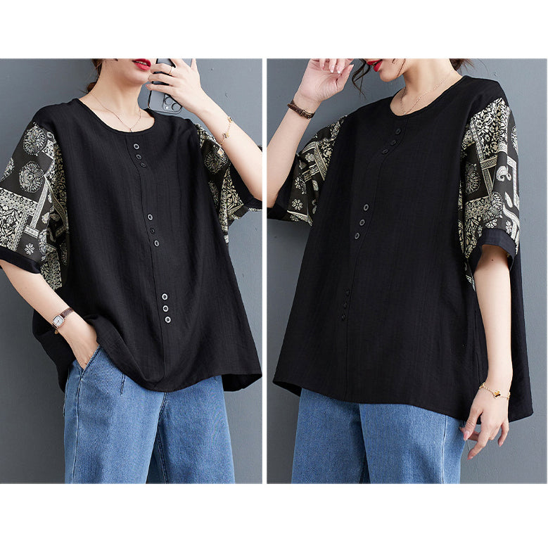 Cotton Plus Size Printed Buckle Top (Summer Edition)Loose Pullover | Half Sleeve | Stylish Daily Comfort | CDR260502A0102