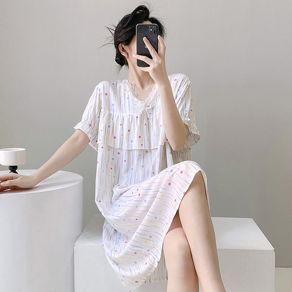 ISB Korean Summer Thin Anti-bump Short-sleeved dress Style Skirt short-sleeved, Large size Nightdress T Shirt | CLS250506408