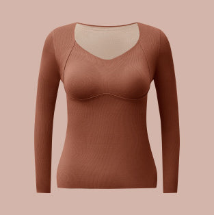 Autumn and winter cationic heating seamless thermal underwear long-sleeved wear-free bra with chest pad 7A antibacterial base autumn clothes | WRN24112064871