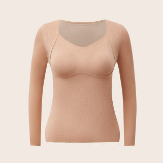Autumn and winter cationic heating seamless thermal underwear long-sleeved wear-free bra with chest pad 7A antibacterial base autumn clothes | WRN24112064871