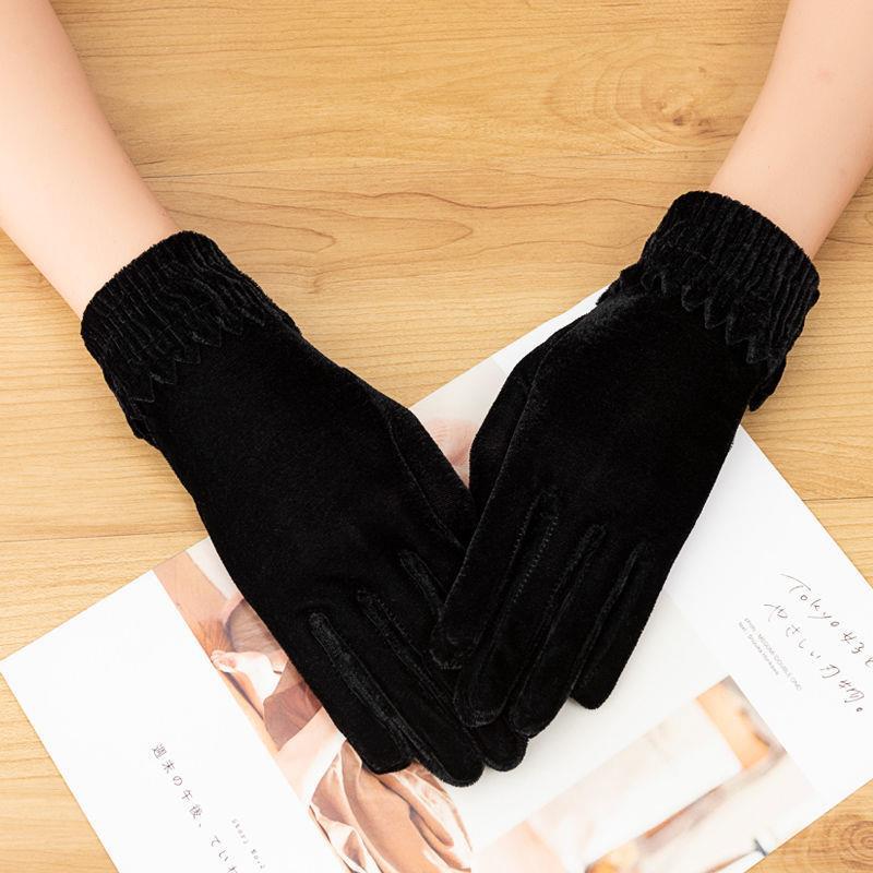 Golden Velvet Autumn and Winter Thin Warm Open Electric Car Ride Spring Square Ladies Gloves | China Imported | WRN251212877