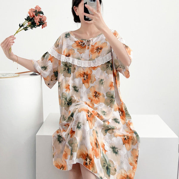 Nightgown Women’s Summer Thin Cotton-Silk Dress | Korean Style High-End Midi Sleepwear | Spring &amp; Summer Wear | China Imported | CLS251027826