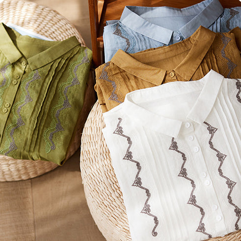 Embroidered Ramie Cotton-Linen Loose Shirt (Literary Retro Style) New Style | Casual Elegant | Breathable Natural Fabric | Everyday Comfort | CDR260211972