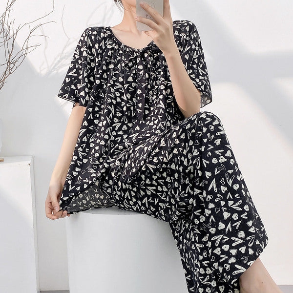 Floral Cotton Pajama Set with Pant (Plus Size Edition)Short Sleeve | Spring &amp; Summer Wear | Home + Outer Friendly | CLS260420A075
