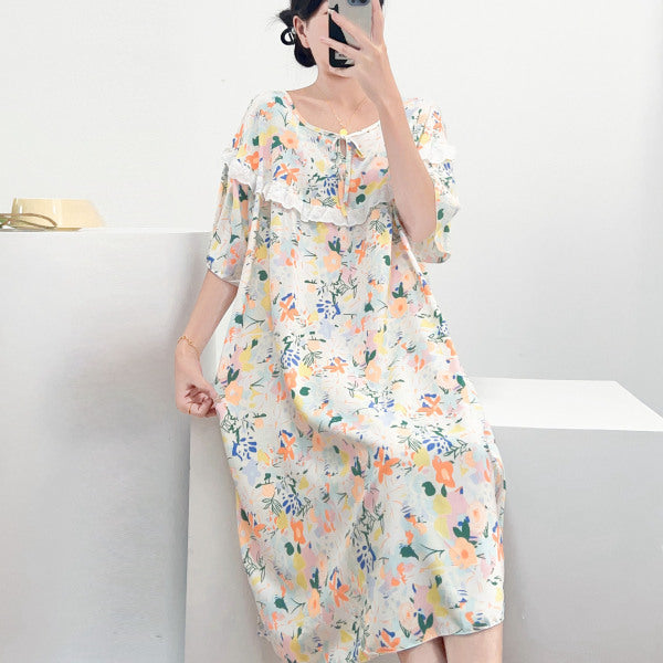 Nightgown Women’s Summer Thin Cotton-Silk Dress | Korean Style High-End Midi Sleepwear | Spring &amp; Summer Wear | China Imported | CLS251027826