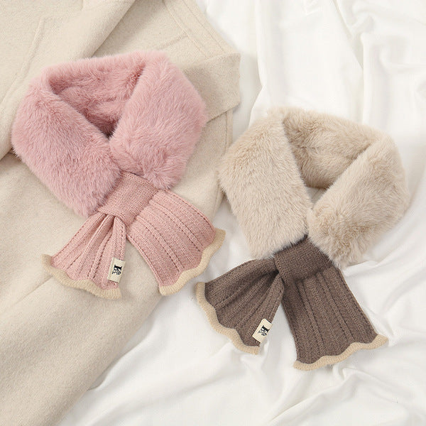 Winter New Women's Cold Warm Color Matching Knitted Cross Scarf All-match Fashion Cute Plush Scarf | China Imported | WRN250111836